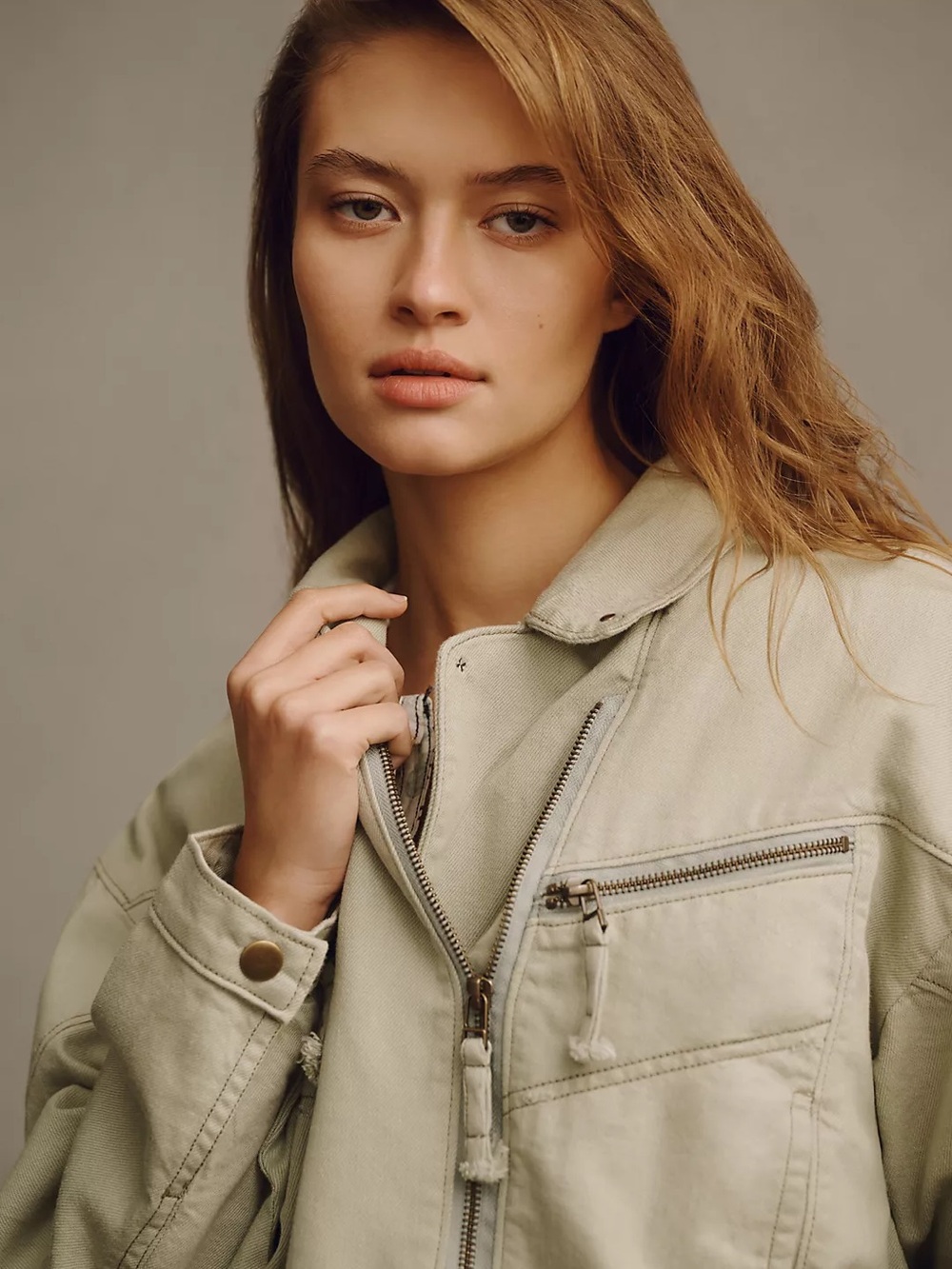 PILCRO ANTHROPOLOGIE Tidal Moto Utility Jacket Cropped Sage Green Tan Sz Medium - Picture 16 of 16